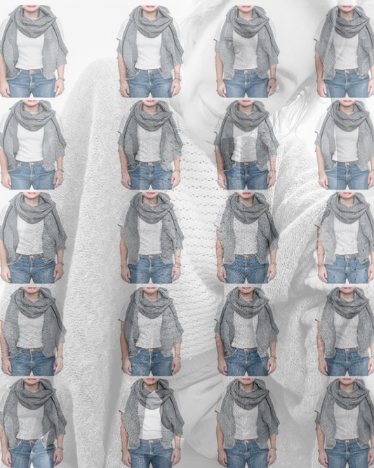 reptittive images of someone wearing jeans, a t shirt and a wrap