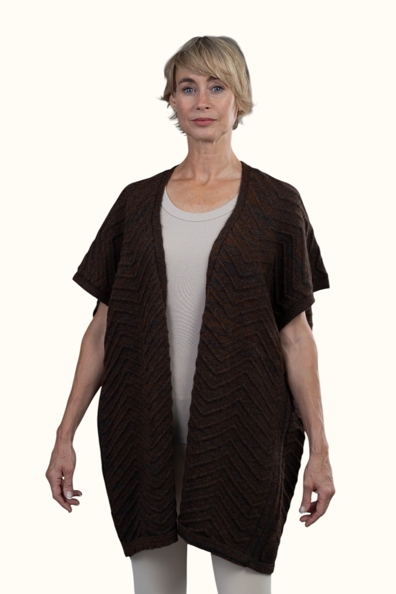 Alpaca Sleeveless Cardigan - The Chocolate Brown Luxe Mix