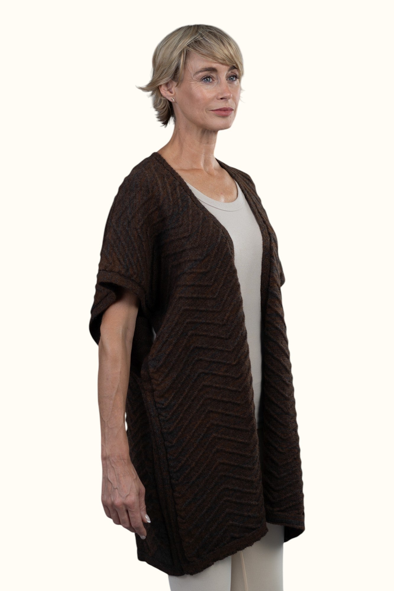 Alpaca Sleeveless Cardigan - The Chocolate Brown Luxe Mix