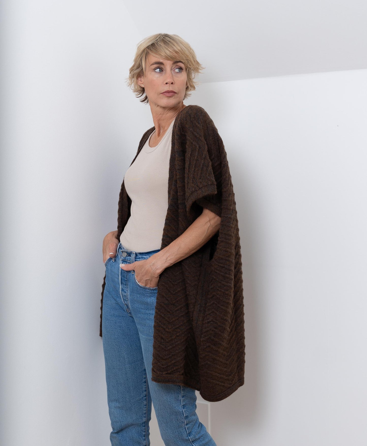 Alpaca Sleeveless Cardigan - The Chocolate Brown Luxe Mix