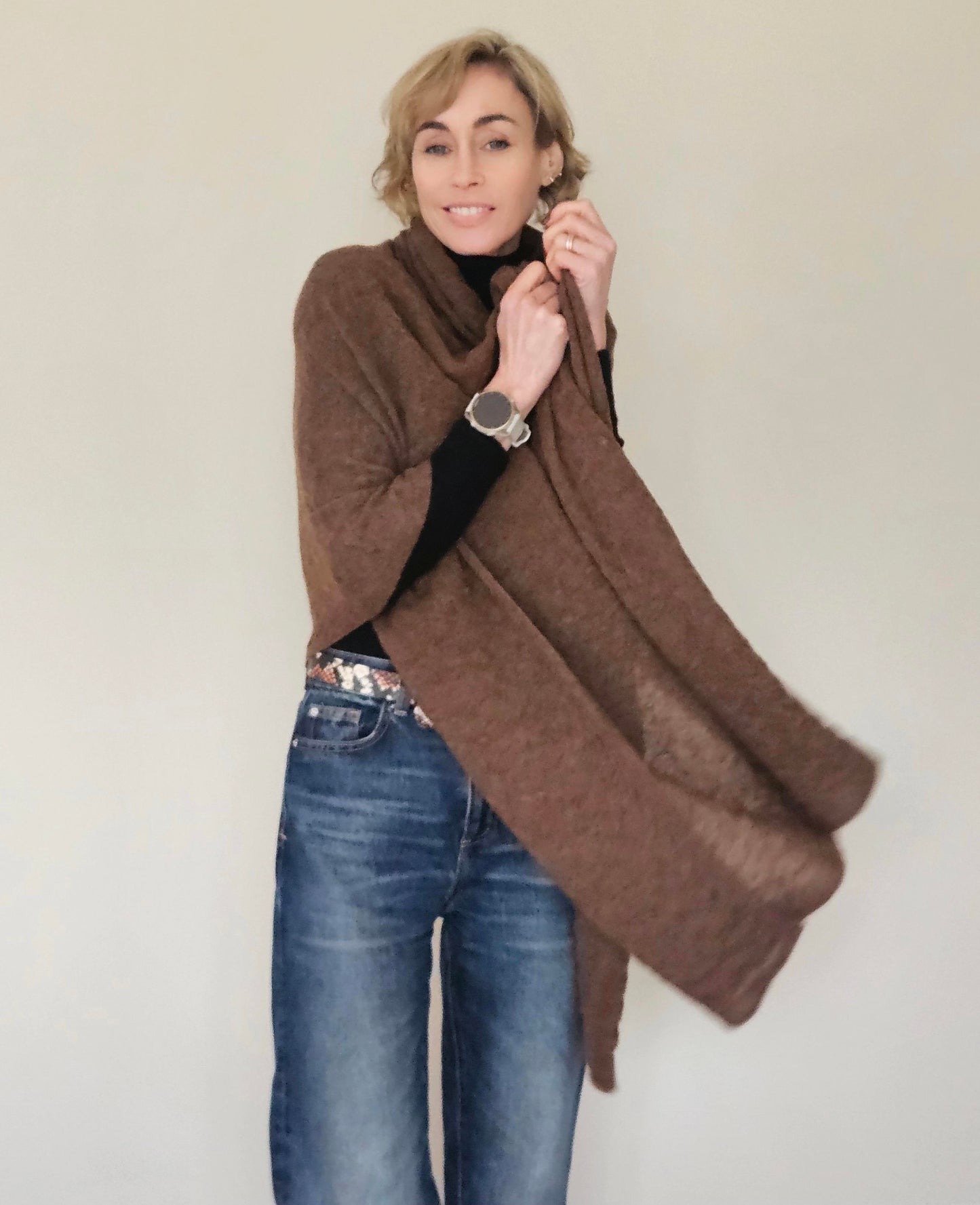 Alpaca Textured Wrap - Mid Brown