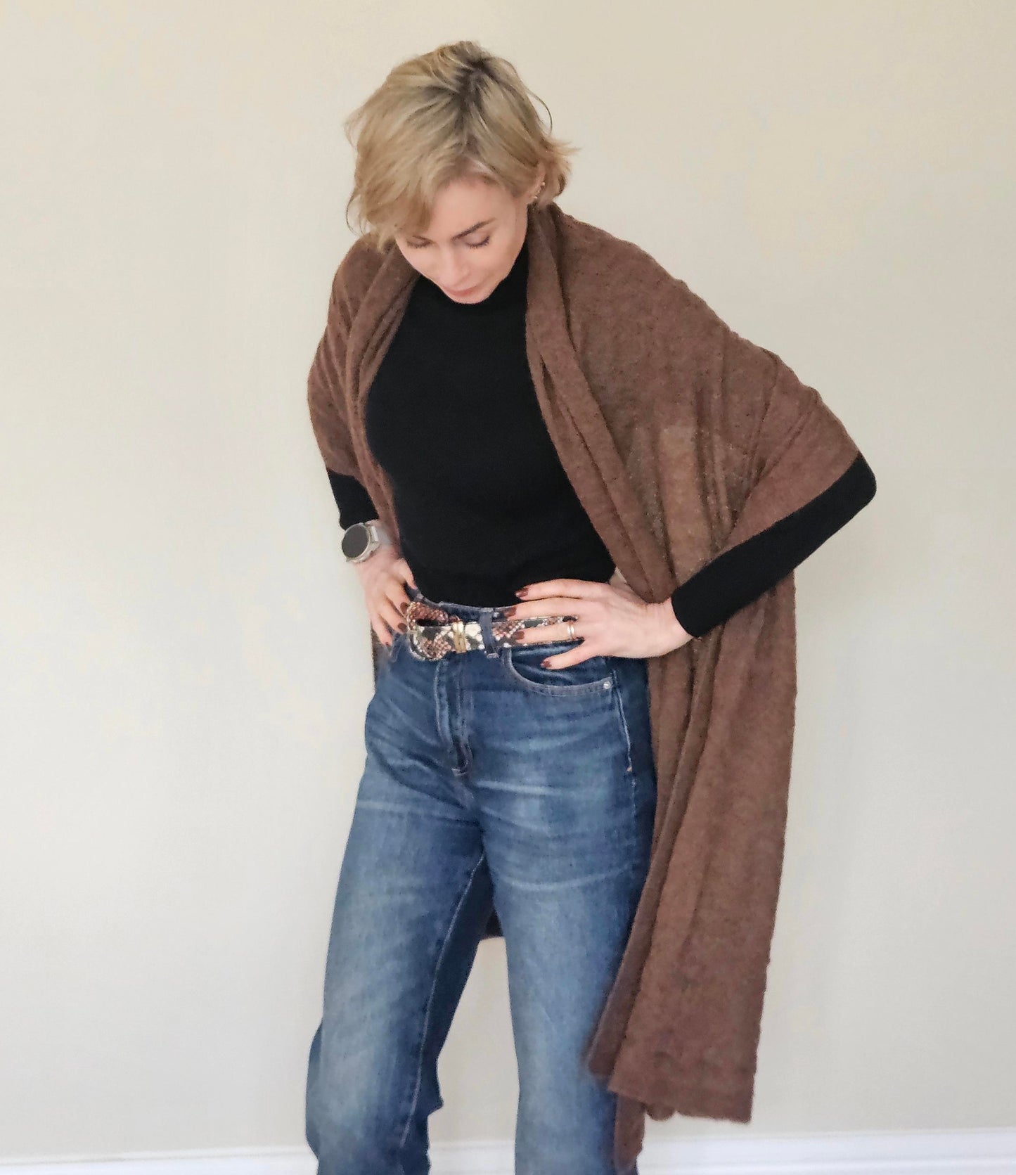 Alpaca Textured Wrap - Mid Brown