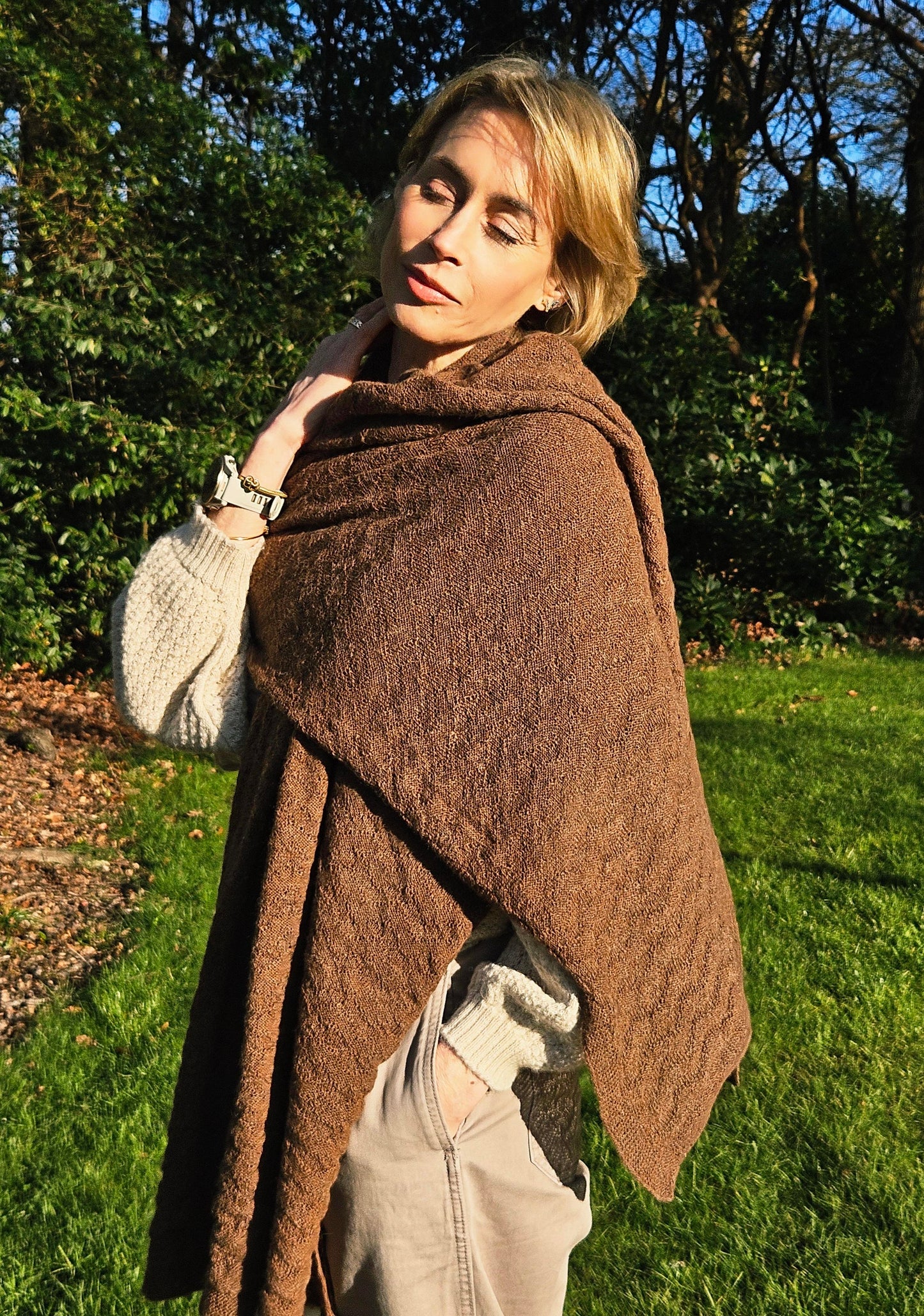 Alpaca Textured Wrap - Chestnut Light