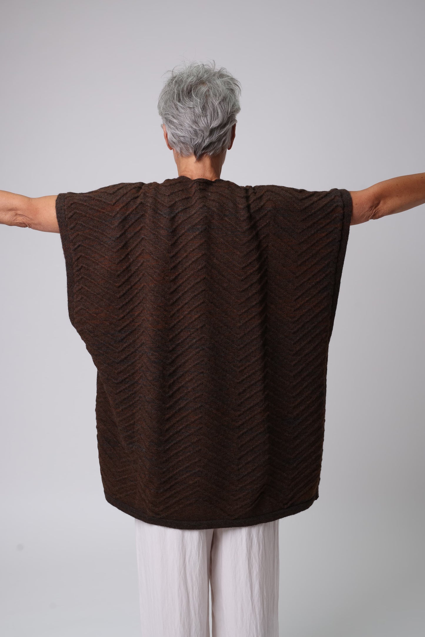 Alpaca Kimono Jacket - Brown and Grey