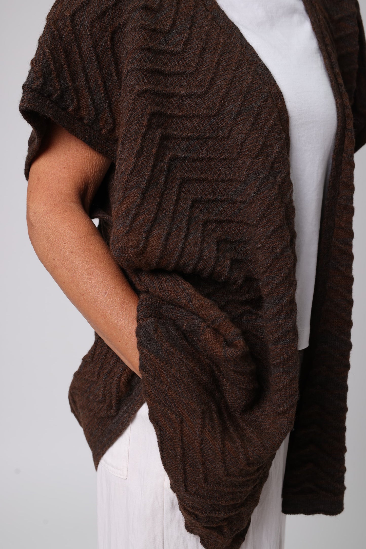 Alpaca Kimono Jacket - Brown and Grey