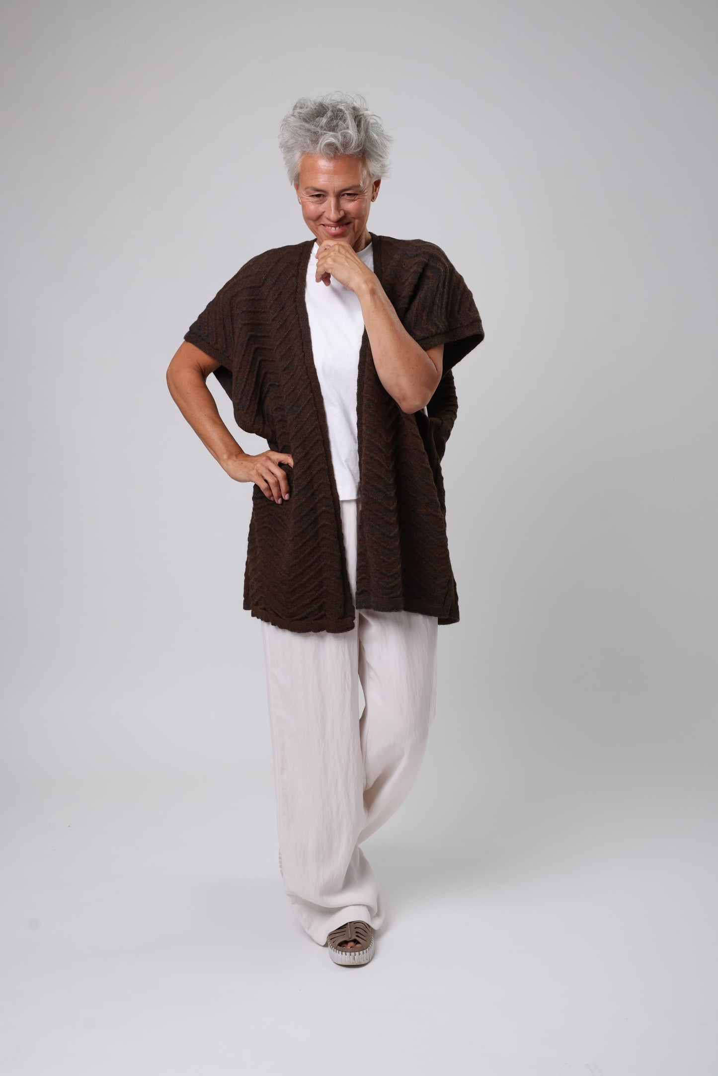 Alpaca Kimono Jacket - Brown and Grey