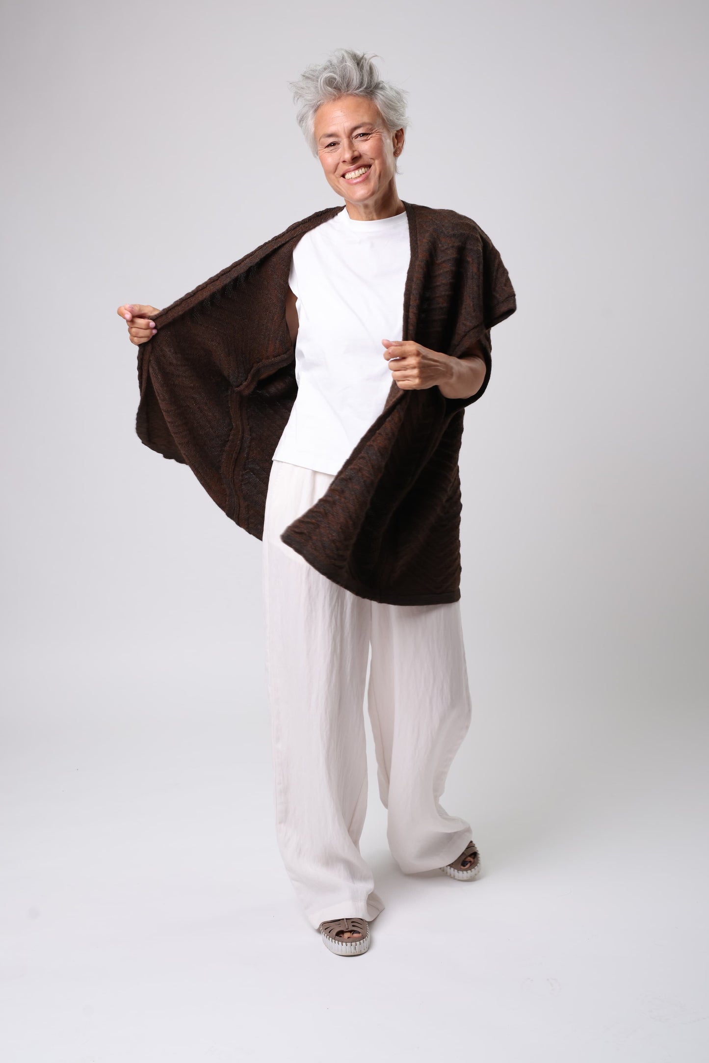 Alpaca Kimono Jacket - Brown and Grey