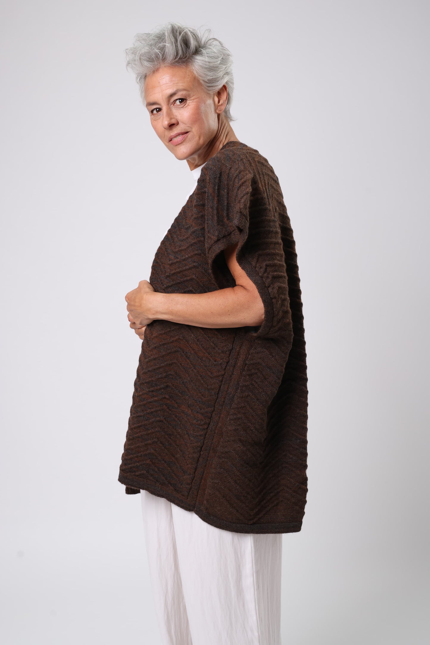 Alpaca Kimono Jacket - Brown and Grey